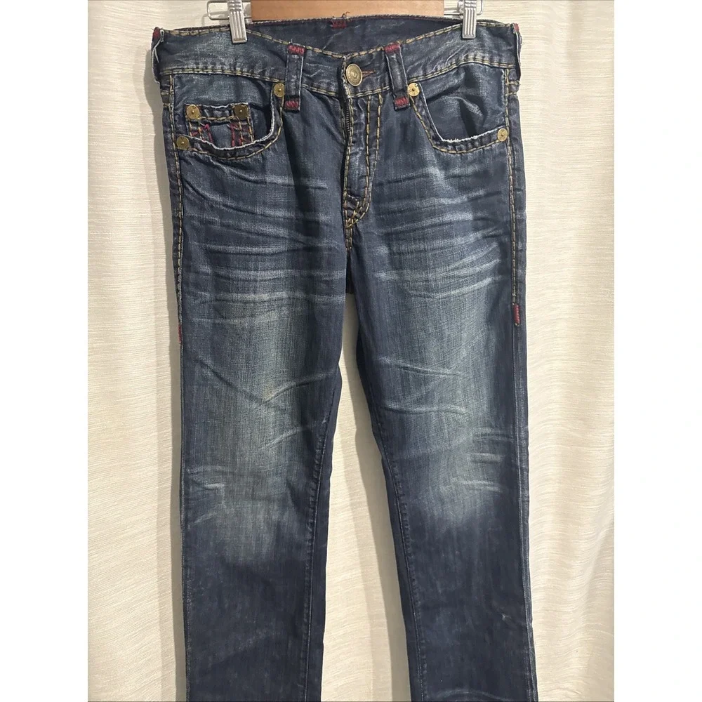 True Religion Red Super T Jeans Mens Size 33 Straight Relaxed Ricky Jeans